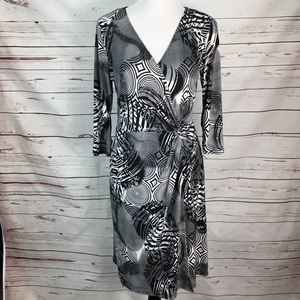 ACORN Retro Black & White Wrap Dress Long Sleeve